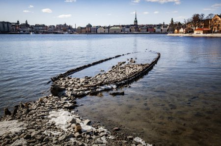 Photo for Old Shipwreck sunk in the waters, Stockholm, Sweden - Royalty Free Image