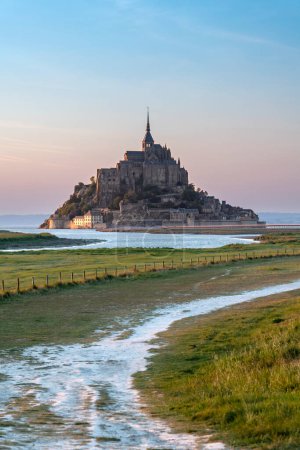 Michael the Archangel on Mont Saint-Michel - a former male Benedictine monastery on the Mont Saint-Michel hill in Normandy, northern France.
