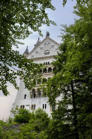 Téléchargez les photos : Château Neuschwanstein dans le Schwangau. Le château médiéval était la maison du roi Ludwig et sa beauté a inspiré Walt Disney pour créer le château de Cendrillon. - en image libre de droit