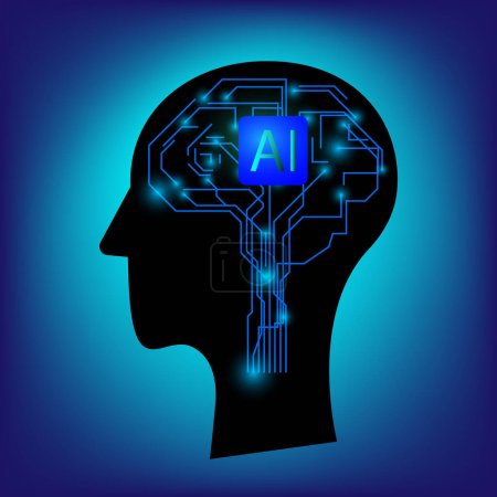 Téléchargez les illustrations : Cerveau technologique à puce IA Intelligence artificielle. Illustration vectorielle du cerveau. - en licence libre de droit