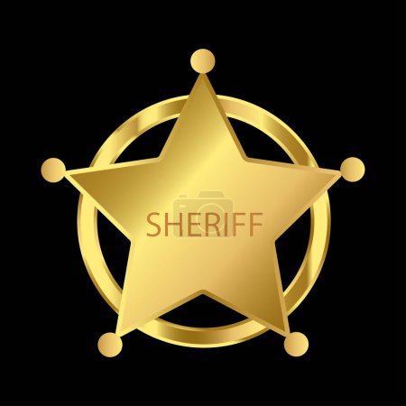 Gold Sheriff Star Badge isolé sur noir. illustration vectorielle.