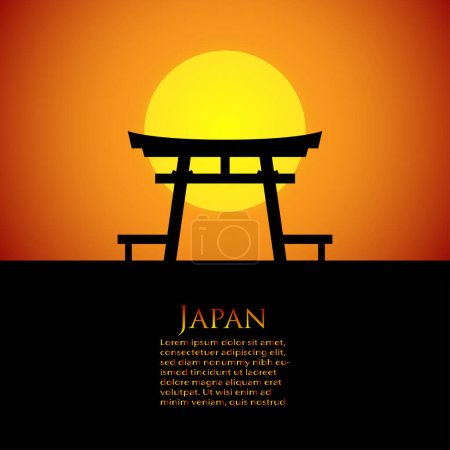 Téléchargez les illustrations : Porte de Torii. Porte traditionnelle japonaise avec lever ou coucher de soleil. - en licence libre de droit