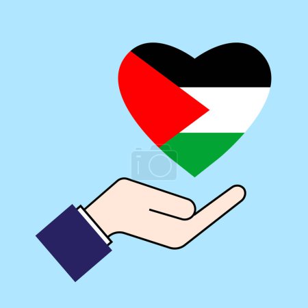 Ilustración de Mano sosteniendo la bandera palestina icono del corazón. Concepto Sin guerra, Salvar a los palestinos. ilustración vectorial. - Imagen libre de derechos