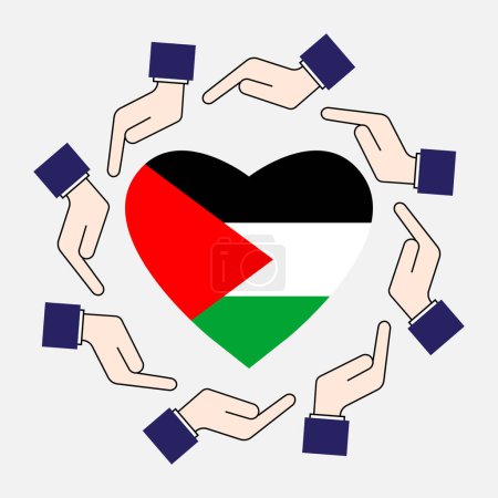 Ilustración de Mano sosteniendo la bandera palestina icono del corazón. Concepto Sin guerra, Salvar a los palestinos. - Imagen libre de derechos