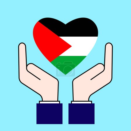 Ilustración de Mano sosteniendo la bandera palestina icono del corazón. Concepto Sin guerra, Salvar a los palestinos. ilustración vectorial. - Imagen libre de derechos