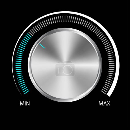 Illustration for Volume button (music knob) with metal texture. Metal audio control dial switch level scale. Analog Rotary Switch. Vector illustration. - Royalty Free Image