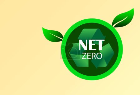 Netto-Null und CO2-neutrales Konzept. Grünes Recycling-Symbol mit den Worten net zero. Prozentsatz der CO2-Füllstandsanzeige auf 0 Netto Null reduziert.