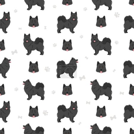 Illustration for Swedish Lapphund coat colors, different poses seamless pattern.  Vector illustration - Royalty Free Image