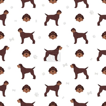 Illustration for Wirehaired Pointing Griffon seamless patetrn. Different poses, coat colors set.  Vector illustration - Royalty Free Image