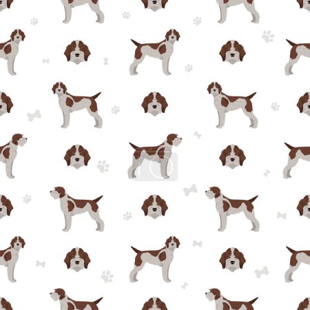 Illustration for Wirehaired Pointing Griffon seamless patetrn. Different poses, coat colors set.  Vector illustration - Royalty Free Image