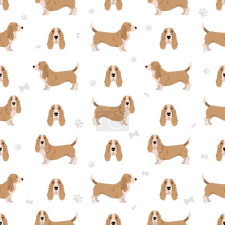Basset Hound dog seamless pattern. Vector illustration