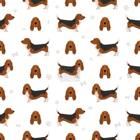 Illustration for Basset Hound dog seamless pattern. Vector illustration - Royalty Free Image
