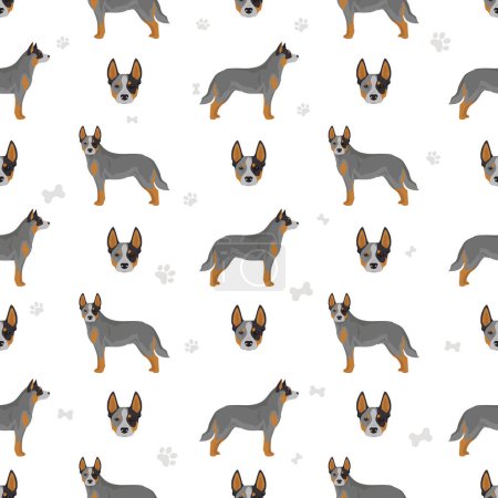 Téléchargez les illustrations : Australian cattle dog all colours seamless pattern.  Vector illustration - en licence libre de droit