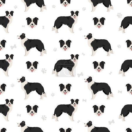 Téléchargez les illustrations : Border collie dog seamless pattern. Vector illustration - en licence libre de droit