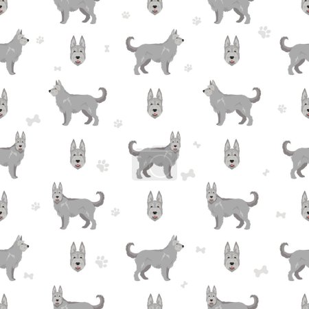 Illustration for Berger picard seamless pattern. Different coat colors and poses set.  Vector illustration - Royalty Free Image