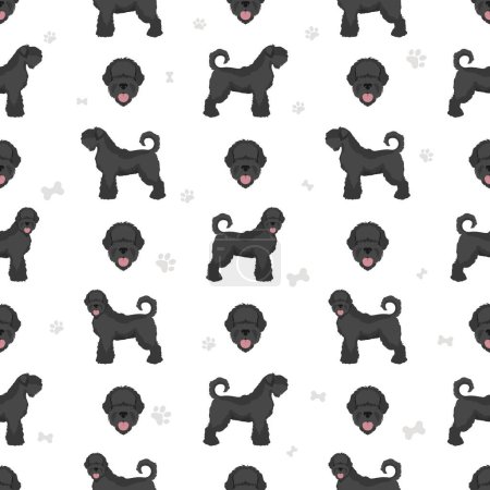Illustration for Black russian terrier seamless pattern. Different coat colors and poses set.  Vector illustration - Royalty Free Image