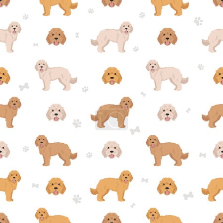 Illustration for Cockapoo seamless pattern. Different poses, coat colors set.  Vector illustration - Royalty Free Image