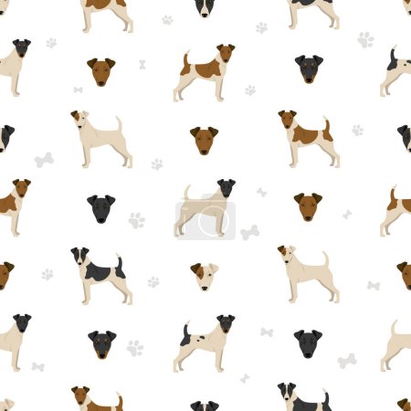 Glatte Fox Terrier nahtlose Muster. Verschiedene Posen, Welpe. Vektorillustration
