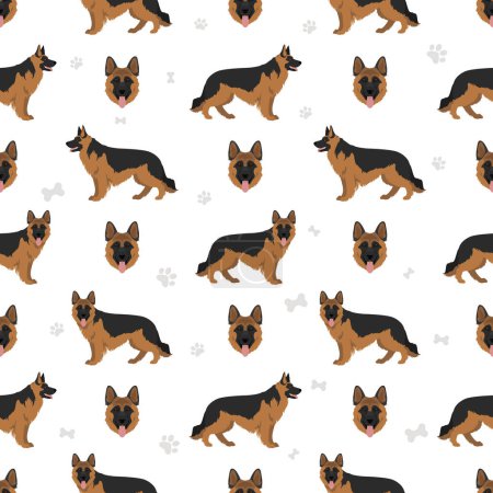Illustration for Long haired german shepherd dog  in different coat colors seamless pattern. Vector illustration - Royalty Free Image