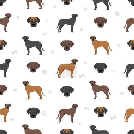 Illustration for Mountain Cur seamless pattern. Different poses, coat colors set.  Vector illustration - Royalty Free Image