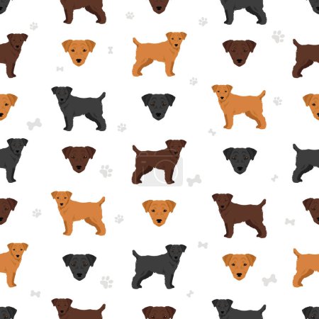 Illustration for Patterdale terrier broken haired seamless pattern. All coat colors set. Vector illustration - Royalty Free Image