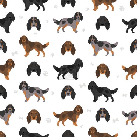 Illustration for Picardy Spaniel seamless pattern All coat colors set.  Vector illustration - Royalty Free Image