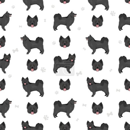 Illustration for Swedish Lapphund coat colors, different poses seamless pattern.  Vector illustration - Royalty Free Image