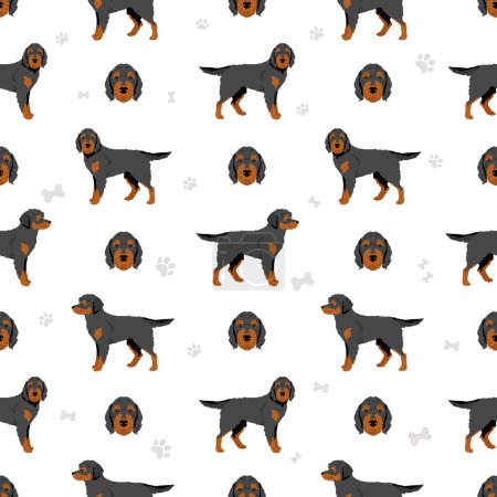 Illustration for Rottle seamless pattern. Rottweiler Poodle mix. Different coat colors set.  Vector illustration - Royalty Free Image