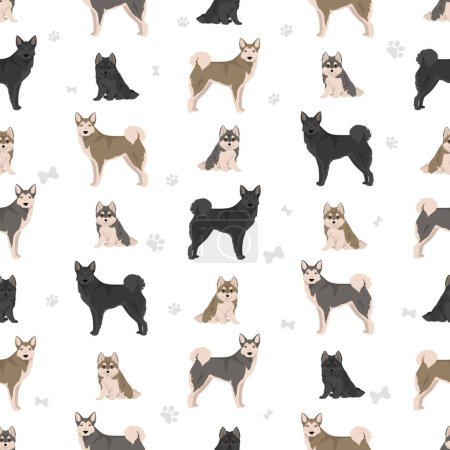 Illustration for West Siberian Laika seamless pattern. All coat colors set.  All dog breeds characteristics infographic. Vector illustration - Royalty Free Image