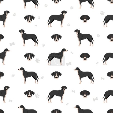 Illustration for Stephens Cur seamless pattern. All coat colors set.  All dog breeds characteristics infographic. Vector illustration - Royalty Free Image