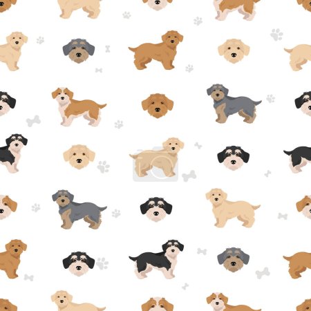 Lucas Terrier nahtloses Muster. Verschiedene Fellfarben eingestellt. Vektorillustration