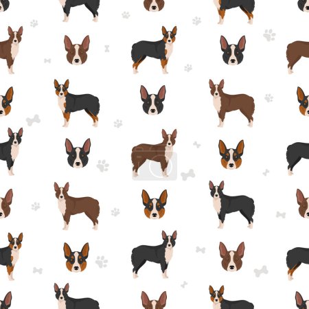 McNab dog seamless pattern. All coat colors set.  All dog breeds characteristics infographic. Vector illustration