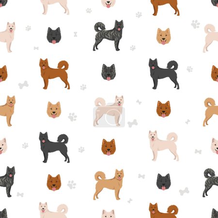 Illustration for Kintamani Bali dog seamless pattern. Different coat colors set.  Vector illustration - Royalty Free Image