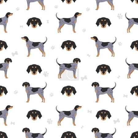 Téléchargez les photos : Bluetick coonhound seamless pattern. Different coat colors and poses set.  Vector illustration - en image libre de droit