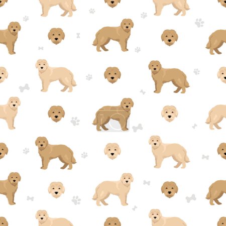 Illustration for Dutch Smoushond seamless pattern. Different poses, coat colors set.  Vector illustration - Royalty Free Image