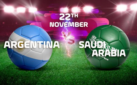 Téléchargez les photos : 3d rendant le football avec des drapeaux de la nation sur un terrain de football - match Qatar contre l'Équateur - en image libre de droit