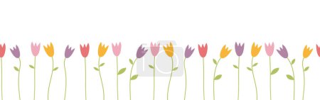 Foto de Fondo con tulipanes. Frontera horizontal con flores de primavera sobre fondo blanco.. Patrón floral. - Imagen libre de derechos