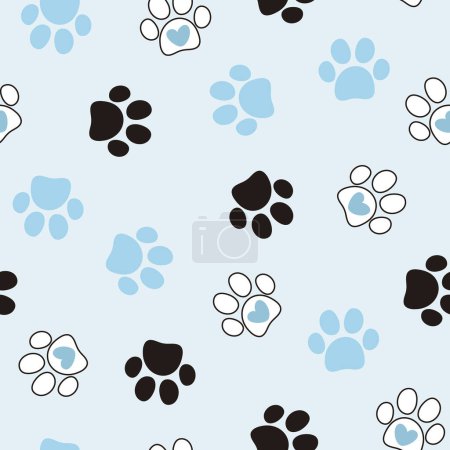 Foto de Patrón de pata de mascota sin costuras. Huella de gato o perro sobre fondo azul. Se puede utilizar para fondos de pantalla, envoltura, tarjetas, patrones para la ropa y otros. - Imagen libre de derechos