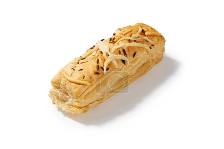 Foto de Saboree la perfección crujiente de galletas de queso y comino. Una masa dorada y escamosa, llena de queso derretido y espolvoreada con semillas de alcaravea - Imagen libre de derechos