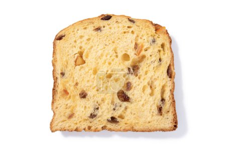 Photo for Indulge in the exquisite simplicity of a single classic panettone slice, capturing the essence of traditional Italian baking with its rich flavor and festive aroma, set against a clean white backdrop. - Royalty Free Image