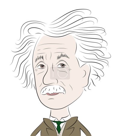 Téléchargez les illustrations : 25 novembre 2023 : Drôle de dessin animé vectoriel illustration caricature portrait d'un génie physicien théorique Albert Einstein qui a développé la théorie de la relativité. - en licence libre de droit