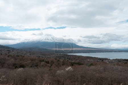 Photo for Yamanaka lake and Mt. Fuji seen from Panoramadai view point on cloudy day - Royalty Free Image