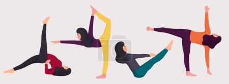 Téléchargez les illustrations : Illustration de femmes faisant de l'exercice de pose de yoga - en licence libre de droit
