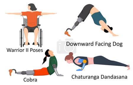 Illustration for Illustration of disabilities women doing yoga pose exercises - Royalty Free Image