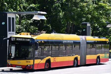 Photo for WARSAW, POLAND - JUL 12: Electric Public Bus in Warsaw, Poland, as seen on July 12, 2022. - Royalty Free Image