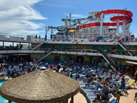Photo for LONG BEACH CA - APR 10: Lido Deck aboard the Carnival Panorama cruise ship, sailing away from Long Beach, California, as seen on April 10, 2023. - Royalty Free Image