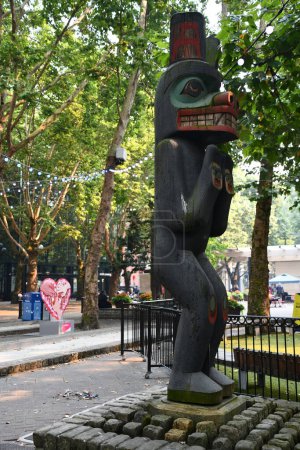 Photo for SEATTLE WA - AUG 20: Bear Totem at Occidental Park in Seattle, Washington, as seen on Aug 20, 2023. - Royalty Free Image