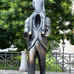 PRAGUE, CZECH REPUBLIC - JUL 8: Statue of Franz Kafka in Prague, Czech Republic, as seen on July 8, 2022.