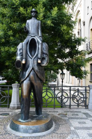 PRAGUE, CZECH REPUBLIC - JUL 8: Statue of Franz Kafka in Prague, Czech Republic, as seen on July 8, 2022.