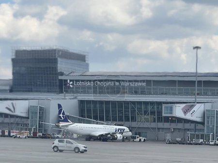 Photo for WARSAW, POLAND - JUL 2:Terminal building at WAW Chopin Airport in Warsaw, Poland, as seen on July 2, 2022. - Royalty Free Image